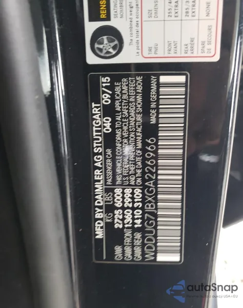 2016 Mercedes-Benz S 63 Amg from USA, damaged, VIN WDDUG7JBXGA226966